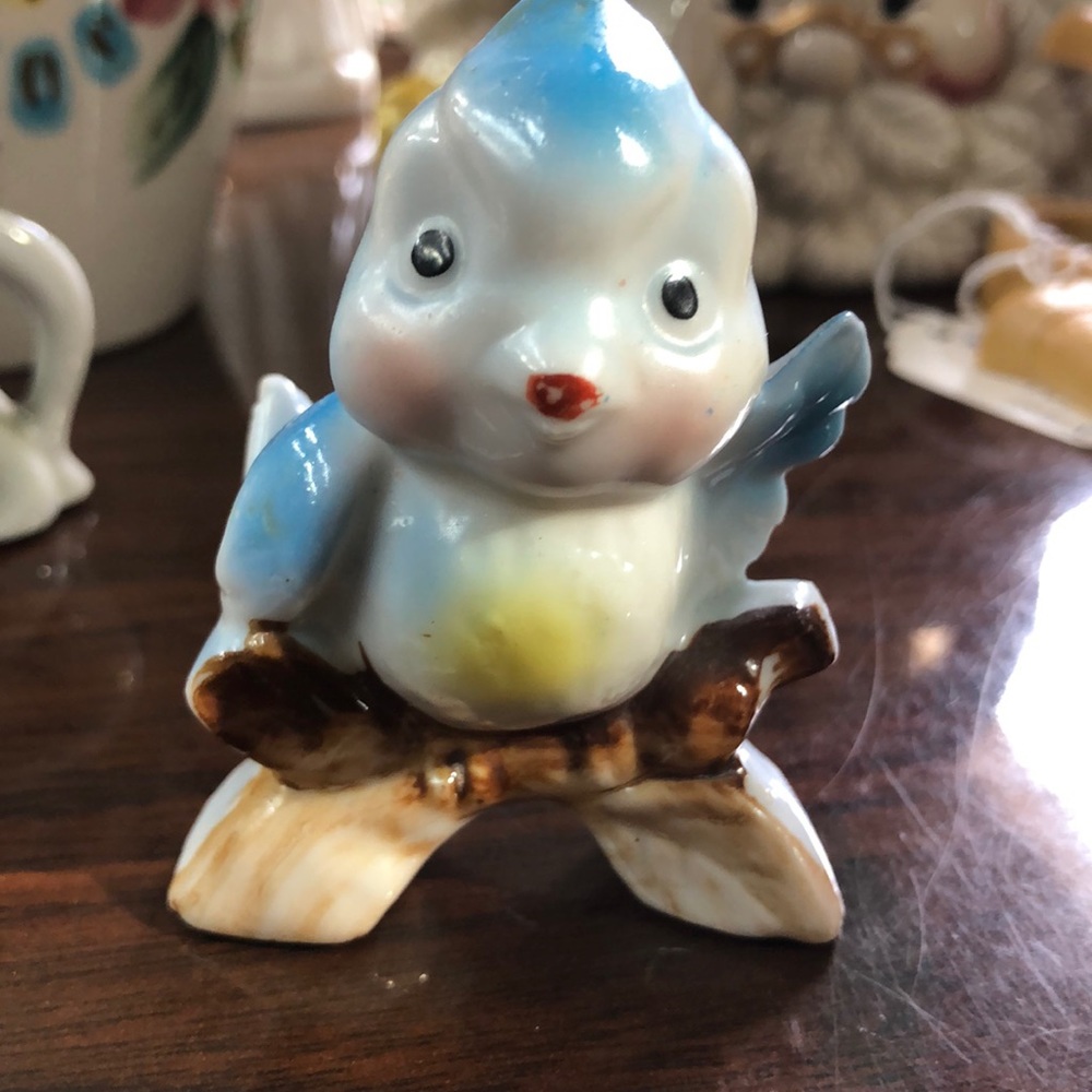 Vintage Blue Bird on Branch Red ink Japan